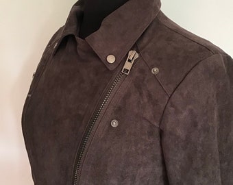 LUSH Ladies Moto Jacket Faux Suede brown size-small exc.