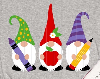 Three Gnomes Back to School Digital Download | Print File, Cricut, Silhouette Cut File | Classroom, Teacher Design | svg, png, jpg, dxf, eps