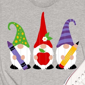 Drei Gnome Zurück zu Schule Digitaler Download | -Druckdatei, Cricut, Silhouette Cut-Datei | Klassenzimmer, Lehrer Design | svg, png, jpg, dxf, eps