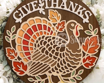 Letrero con silueta de pavo para dar gracias, descarga digital, archivo SVG para corte láser, Cricut, diseño redondo para colgar en la puerta para el Día de Acción de Gracias otoñal.