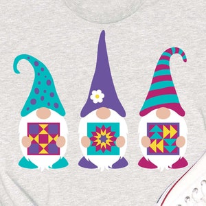 Three Gnomes Holding Patchwork Quilt SVG, Digital download, Cricut SVG cut file, Silhouette cut file, Sewing design