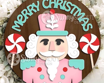 Merry Christmas Nutcracker Sign, Digital Download, SVG Laser Cut File, Cricut, Round Door Hanger Design