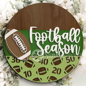 Football Season Sign, Digital Download, SVG Laser Cut File, Cricut, Round Door Hanger Wall Art Design, Sports Decor