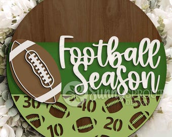 Football Season Sign, Digital Download, SVG Laser Cut File, Cricut, Round Door Hanger Wall Art Design, Sports Decor