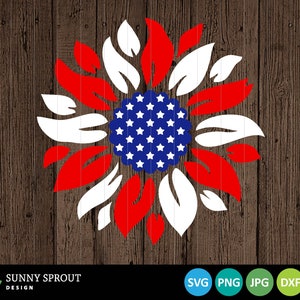 Sunflower American Flag Digital Download | Print File, Cricut, Silhouette Cut File | 4th of July Shirt, Sign, Mug Design | svg png dxf eps