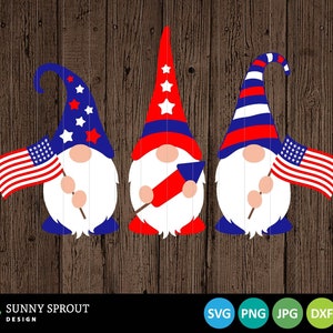 Three Gnomes American Flags Digital Download | Print File, Cricut, Silhouette Cut File | 4th of July Shirt, Sign Design | svg png dxf eps