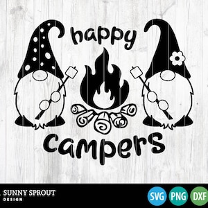 Gnomos de campamento felices: descarga digital, archivo para imprimir, Cricut, archivo de corte de silueta, diseño de camiseta de campamento, letrero, taza, SVG, PNG, DXF, EPS