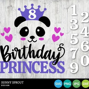 Download digital da Princesa Panda de Aniversário | Cricut, Arquivo de Corte Silhouette | Festa de Aniversário de Menina, Design de Camiseta | SVG, eps, dxf