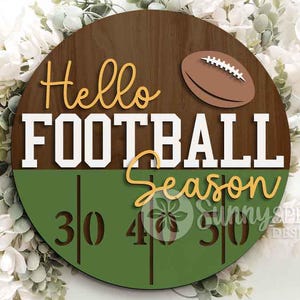 Hello Football Season Sign, Digital Download, SVG Laser Cut File, Cricut, Door Hanger Design, Sports Decor