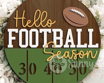 Hello Football Season Sign, Digital Download, SVG Laser Cut File, Cricut, Door Hanger Design, Sports Decor