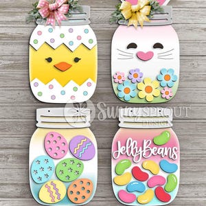 Easter Mason Jar Sign Bundle, Door hanger svg, Glowforge laser cut files, Cricut, Spring welcome sign svg