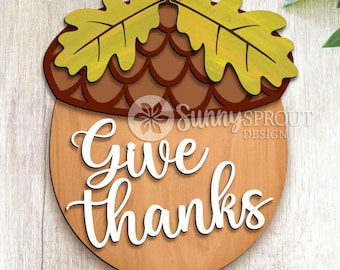 Letrero de bellota de Acción de Gracias, descarga digital, archivo SVG para corte láser, Cricut, diseño para colgar en la puerta de otoño de Acción de Gracias.