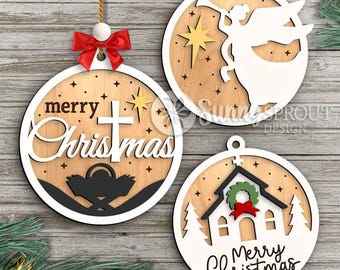 Round Christmas Ornament Bundle, Digital download, SVG laser cut file, Cricut, Christian Nativity design