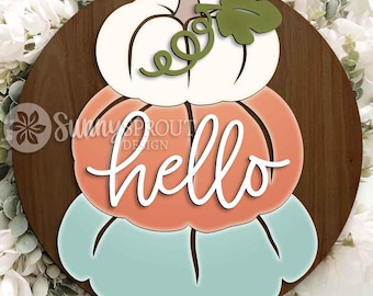Hello Stacked Pumpkin Sign, Digital Download, SVG Laser Cut File, Cricut, Farmhouse Fall Thanksgiving Door Hanger Design