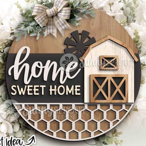 Home Sweet Home Barn Windmill Sign, Digital Download, SVG Laser Cut File, Cricut, Farmhouse Round Door Hanger Design