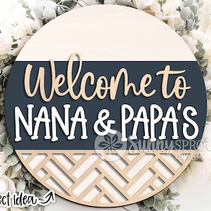 Signe Bienvenue chez grand-mère et papa, téléchargement numérique, svg rond d'accroche-porte, fichier laser Glowforge, Cricut, svg cadeau grand-parent, maison de grand-mère
