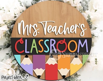 Classroom Pencil Welcome Sign, Digital download, Glowforge laser file, Cricut, Round door hanger svg, Teacher gift, School svg, Personalize