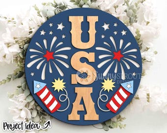 USA Feuerwerk Sterne Zeichen, digitale Datei, SVG Laser geschnitten, Türschild Design, 4