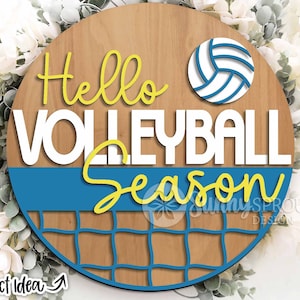 HelloVolleyball Saison Zeichen, digitaler Download, Türschild Türschild, Glowforge Laser-Datei, Cricut, Sommerspiel Zeichen, Sport willkommen svg
