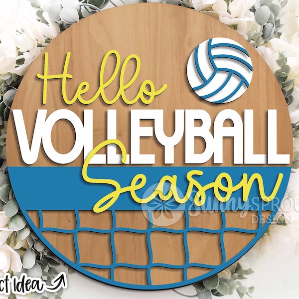 Hello Volleyball Season Sign, Digital Download, SVG Laser Cut File, Cricut, Round Door Hanger Design, Sports Decor