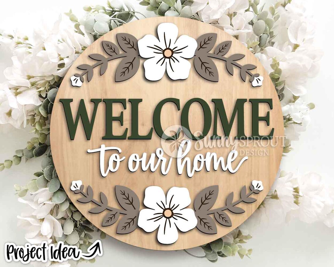 Welcome Flower Pattern Sign, Digital Download, SVG Laser Cut File ...