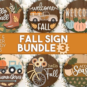 Bundle 3 de panneaux laser automne, téléchargement numérique, accroche-porte rond, fichier laser Glowforge, Cricut, signe de bienvenue automne svg, svg citrouille Hello Fall