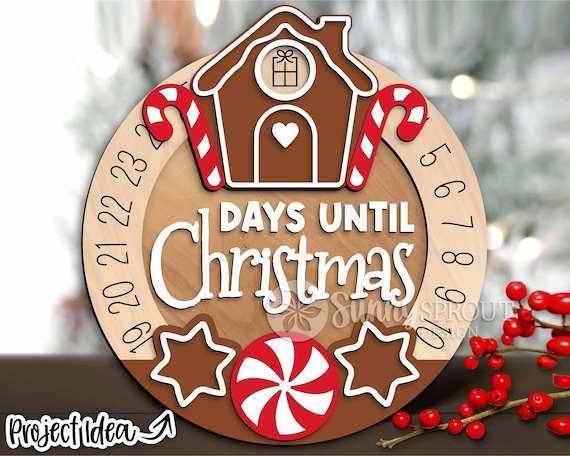 Days Until Christmas Gingerbread Sign, Round door hanger svg, DIGITAL download, Glowforge laser file, Christmas decor, Christmas countdown