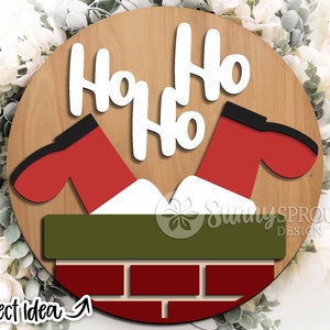 Ho Ho Ho Santa Chimney Sign, DIGITAL Download, Round door hanger svg, Glowforge laser file, Cricut, Christmas holiday welcome svg