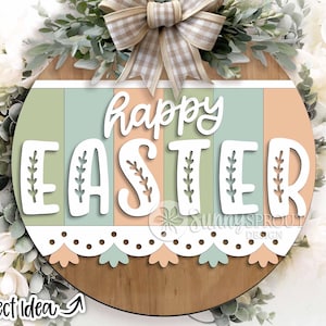 Panneau de planche de Joyeuses Pâques, téléchargement numérique, svg rond d'accroche-porte, fichier laser Glowforge, Cricut, panneau de bienvenue de lapin de Pâques, svg de décoration printanière