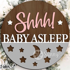 Shhh baby slaapt deur teken, digitale download, ronde deurhanger svg, Glowforge lasergesneden bestand, Cricut, teken baby slapen, teken baby slapen, kinderkamer teken svg