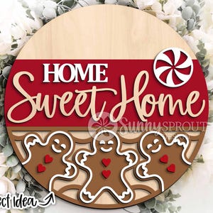 Home Sweet Home Lebkuchen-Zeichen, Türschild, Glowforge Laser-Schnittdatei, Cricut, Weihnachtsdekor-Dateien, Weihnachten Willkommensschild