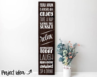 „Entspannen“-Terrassenschild mit Schriftzug, digitaler Download, Cricut SVG-Schnittdatei, Design für die Veranda (sommerlich)