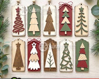 Vintage Tag Tree Ornament Bundle, Digital Download, SVG Laser Cut File, Cricut, Set Of 10 Farmhouse Christmas Designs