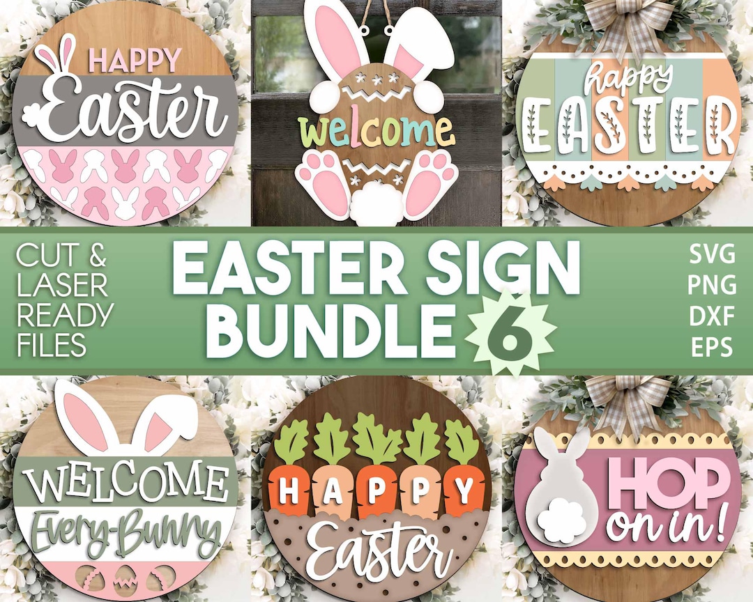 Easter Sign Bundle 6, Round Door Hanger Svg, Glowforge Laser File ...