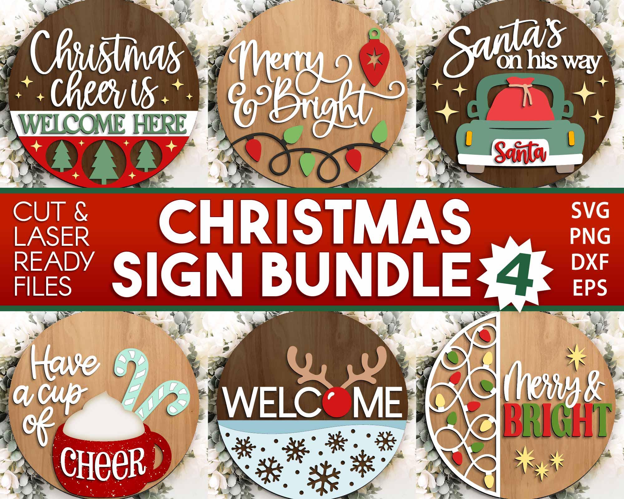 Christmas Laser Sign Bundle 4, Round Door Hanger, Glowforge Laser Cut ...