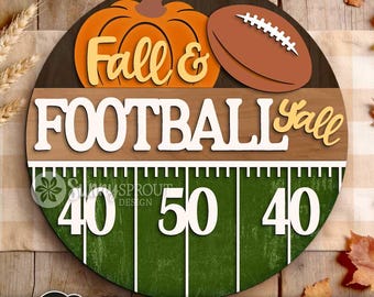 Fall & Football Y'all Sign, Digital Download, SVG Laser Cut File, Cricut, Round Door Hanger Design, Sports Home Decor