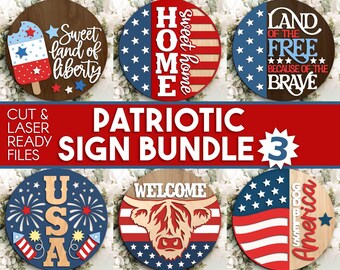 Gutes Geschenk Laser-Zeichen-Bundle 3, runder Türschild-Aufhänger, Glowforge Laser-Datei, Cricut, Unabhängigkeitstag-Svg, 4. Juli Dekor