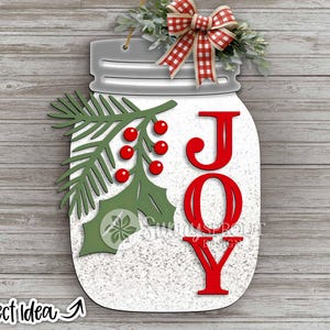 Joy Christmas Holly Mason Jar Sign, Digital download, Door hanger svg, Glowforge laser file, Cricut svg, Winter laser sign, Holiday decor