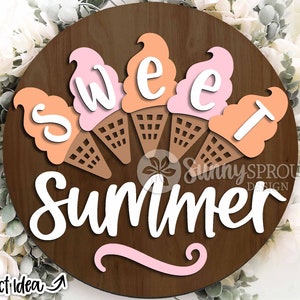 Süßes Sommer Eistüte Zeichen, Digitaler Download, Runde Türschild zwar, Glowforge Laser Datei, Cricut geschnitten Datei, Sommer Willkommen Zeichen Zeichen