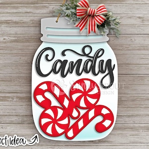 Peppermint Candy Mason Jar Sign, DIGITAL download, Door hanger SVG, Glowforge laser file, Cricut, Christmas sign SVG, North Pole decor