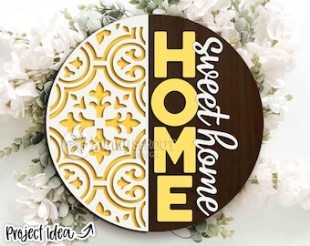 Sweet Marokkanisches Fliesenmuster Zeichen, Türschild Türschild, Glowforge Laser-Datei, Cricut, Frühlingsdekor, Sommer, Floral Türschild