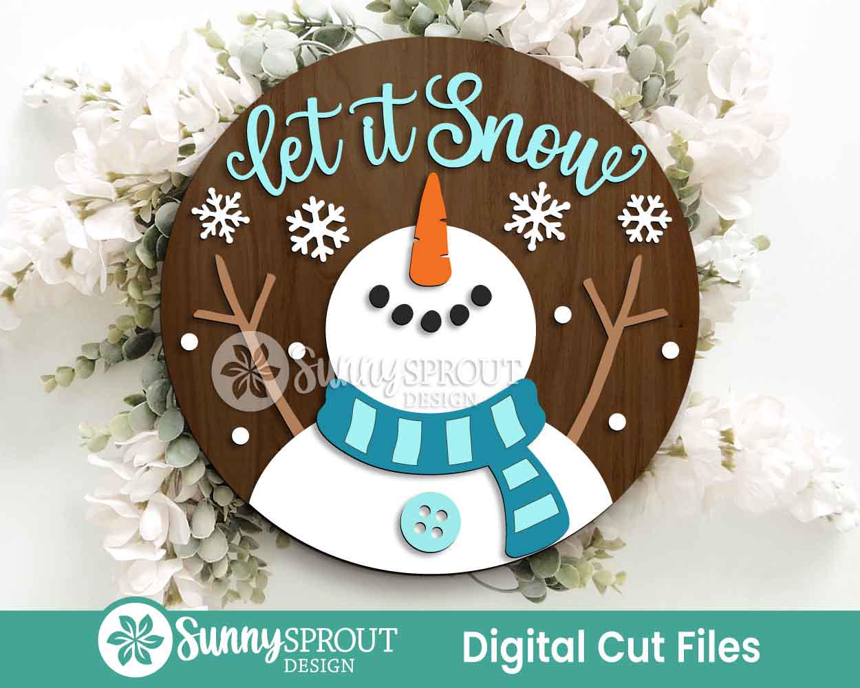 Let It Snow Snowman Sign, Round Door Hanger Svg, Christmas Holiday Sign ...