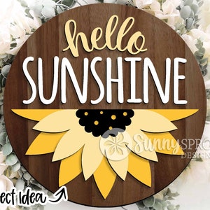 Hello Sunshine Sunflower svg, Digital download, Round door hanger svg, Glowforge laser file, Cricut, Summer welcome sign, Floral decor svg