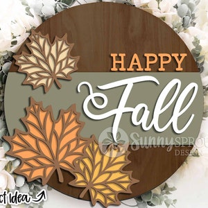 Signe de feuilles d'érable heureux d'automne, téléchargement numérique, svg d'accroche-porte rond, fichier laser Glowforge, Cricut, décoration d'automne, svg de feuilles tombées