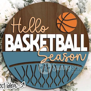 Bonjour signe de la saison de basket-ball, téléchargement numérique, svg d'accroche-porte rond, fichier laser Glowforge, Cricut, svg de jeu de basket-ball, svg de bienvenue sport