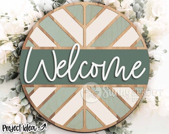 Chevron Geometric Welcome Sign, Digital download, Round door hanger svg, Glowforge laser cut file, Quilt pattern sign, Farmhouse door decor