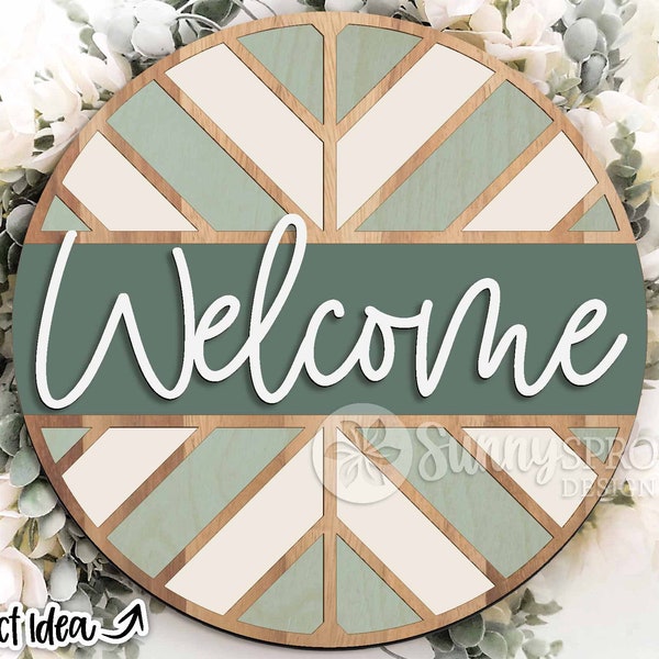 Chevron Geometric Welcome Sign, Digital download, Round door hanger svg, Glowforge laser cut file, Quilt pattern sign, Farmhouse door decor