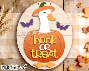 Honk Or Treat Pumpkin Goose Sign, Digital Download, SVG Laser Cut File, Cricut, Oval Halloween Door Hanger Design