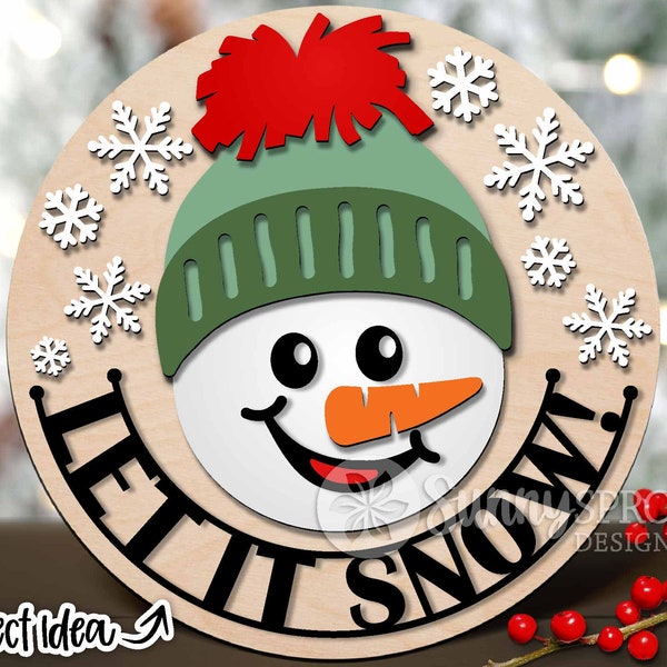 Let It Snow Snowman Face, DIGITAL download, Winter round door hanger svg, Christmas sign, Cricut, Silhouette, Glowforge laser cut file