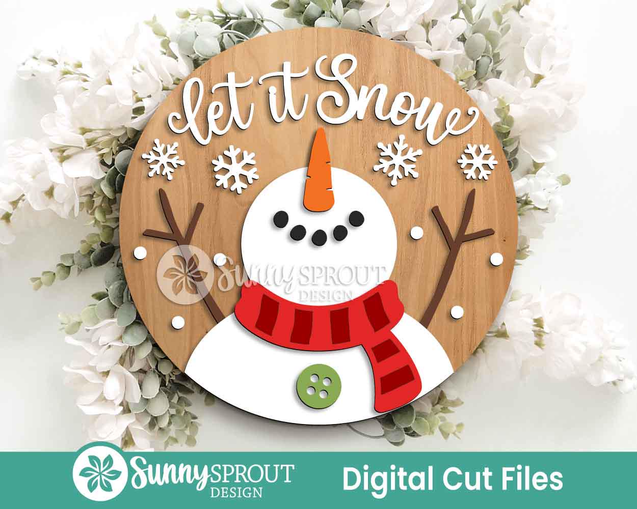 Let It Snow Snowman Sign, Round Door Hanger Svg, Christmas Holiday Sign ...